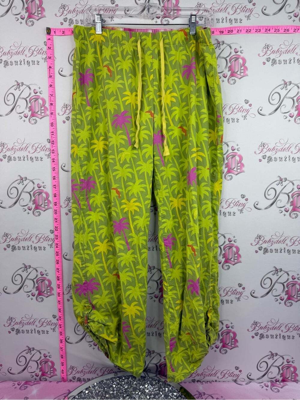 Jenni by Jennifer Moore pants tiki Hawaii Lime Green Tropical Palm Harem Pants